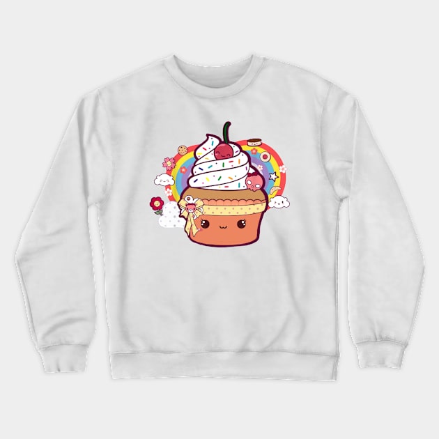 Cute Kawaii Chibi Cupcake Funny Foodie Crewneck Sweatshirt by Wolfek246